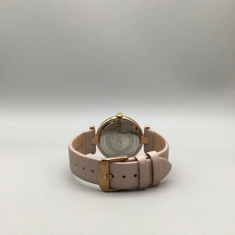 Burgi Womens Watch 35mm MOP Diamond Dial Rose Gold Tone Pink Leather New Battery
